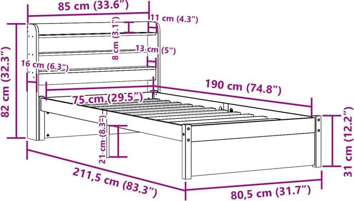 Image du produit vidaXL Bettgestell (75 x 190 cm)