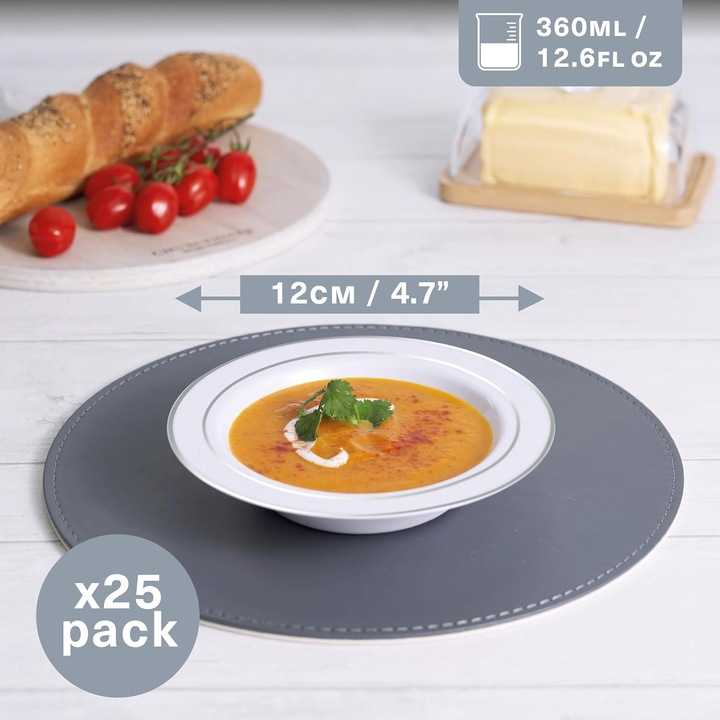 Produktbild Matana 25x Suppenteller mit Silbernem Rand