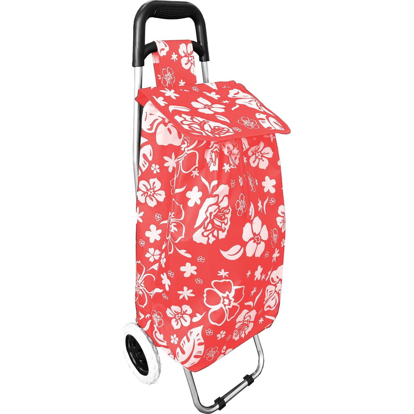 Mojawo, Einkaufshilfe, Einkaufstrolley Rot mit Blumenmuster + Rädern / klappbar, Rot