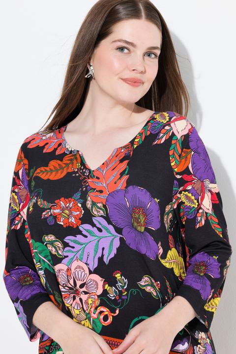 Produktbild Ulla Popken T-Shirt, Landhausdruck, A-Linie, Tunika-Ausschnitt, 3/4-Arm (50, 52)