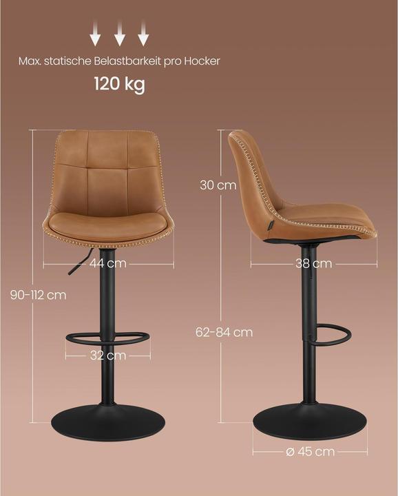 Actual product image Vasagle Barhocker 2er Set 48 x 90 cm/112 cm