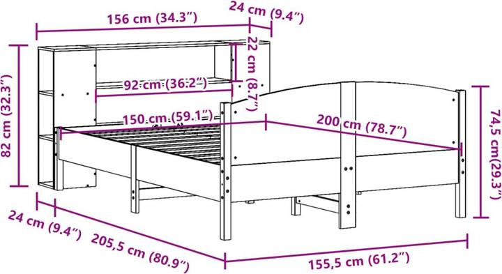 Produktbild vidaXL Massivholzbett Holzbett Bett mit Regal ohne Matratze Weiss 180x200cm (180 x 200 cm)