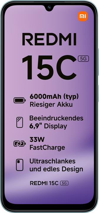 Actual product image Xiaomi Redmi 15C 5G Dual Sim 4GB RAM 128GB - Mint Green (128 GB, Mint green, 6.90", Dual SIM, 5G)
