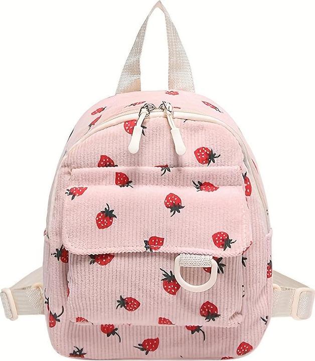 Immagine prodotto Only-Bags.Store Niedliche Erdbeere Druck Samt Mini Rucksack, leichtes Polyester mit verstellbaren Riemen