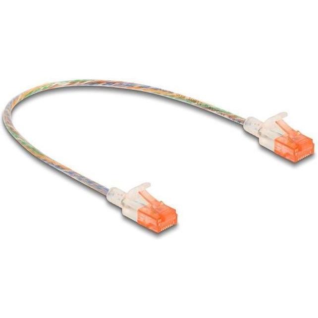 Thumbnail - Delock RJ45 Netzwerkkabel Cat.6A U/UTP Slim 0,3 m transparen (U/UTP, CAT6a, 0.30 m), Netzwerkkabel
