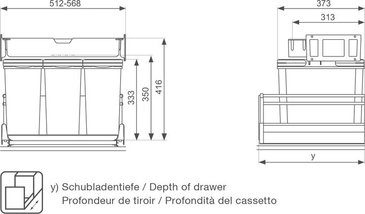 Actual product image Müllex Waste insert system ZK-TRIOXX 3x16, 55/60 for BLUM Legrabox