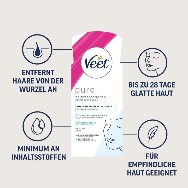 Produktbild Veet Kaltwachsstreifen sensitive Haut Gesicht (24 x, 13 g)