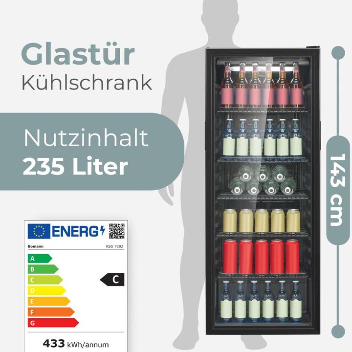 Image du produit Bomann KSG 7292 schwarz Glastürkühlschrank 143cm (235 l)