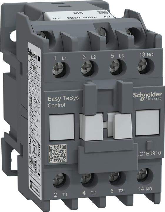 Produktbild Schneider Easy TeSys Leistungsschütz 3P 9A 1NO 220V AC 50Hz LC1E0910M5
