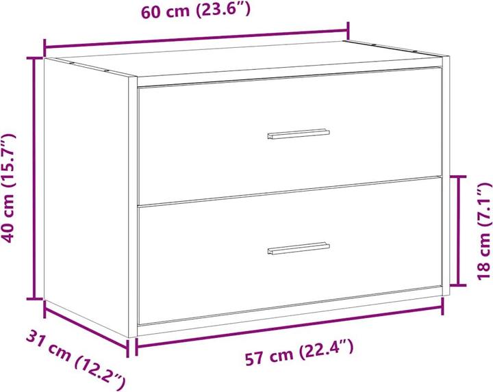 Produktbild VidaXL Schrank mit 2 Schubladen Weiss 60x31x40 cm Holzwerkstoff (60 x 31 x 40 cm)