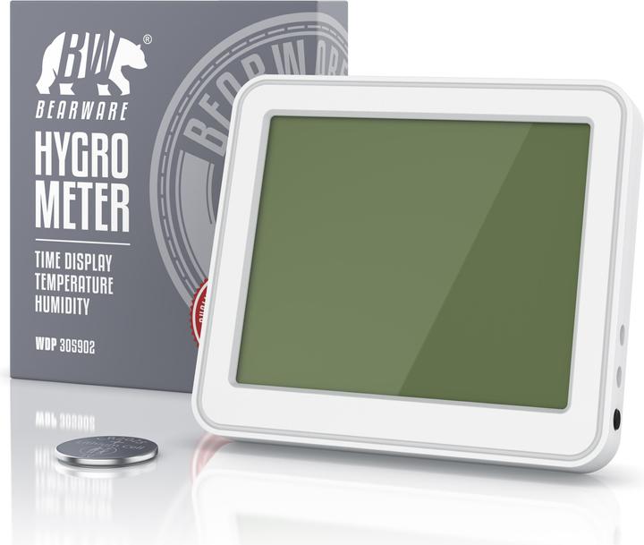 Immagine prodotto Bearware Thermometer & Hygrometer, Temperatur, Luftfeuchtigkeit & Uhrzeit, Innenwetterstation, Magnethalter