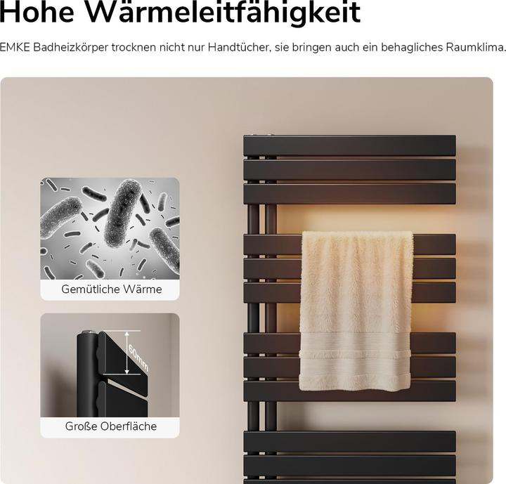Actual product image Emke Bathroom Radiator Towel Rail Adjustable Temperature Control 160x60cm Black 958W (958 W)