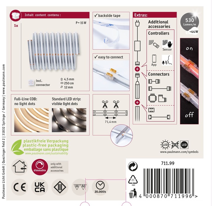 Immagine prodotto Paulmann MaxLED 500 Stripe Set (RGBW, 250 cm, Interno)