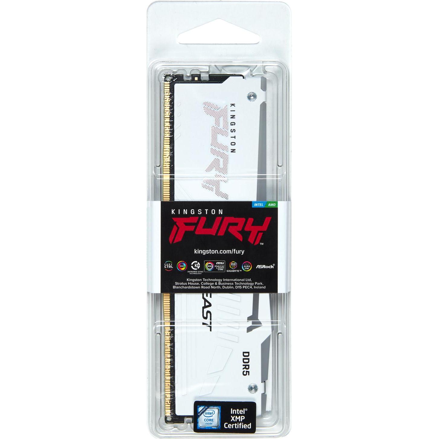 Kingston FURY Beast 32GB DIMM 5200MT/s DDR5 CL40 White RGB XMP