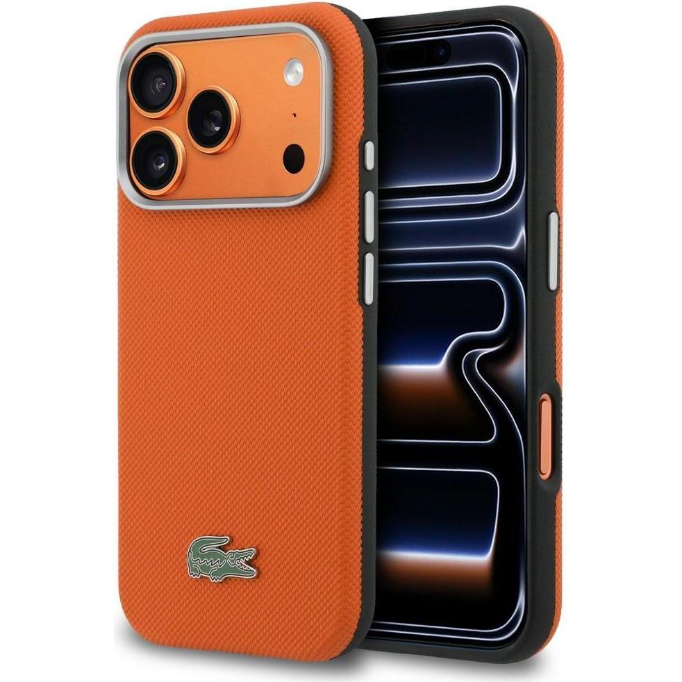 Lacoste Case Semi Wrap Petit Pique MagSafe for iPhone 17 Pro orange (Apple iPhone 17 Pro), Cover smartphone, Arancia