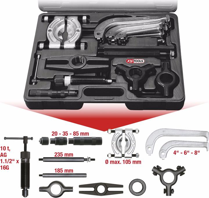 Actual product image KS Tools Hydraulic puller set, 2- and 3-arm, 22 pcs.