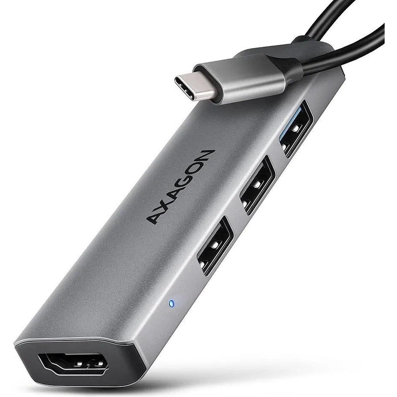 Axagon HMC-H3A USB-C 5Gbps STARTER 4in1 hub (USB-C, 4 Ports), Dockingstation + USB Hub, Silber