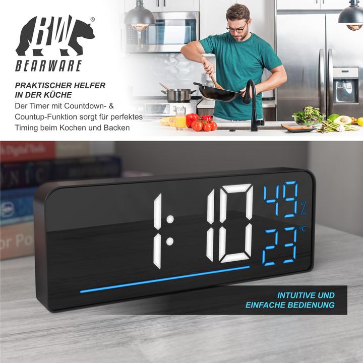 Actual product image Bearware Radio alarm clock digital, LED with 2 alarm times, large display, snooze, temperature & humidity
