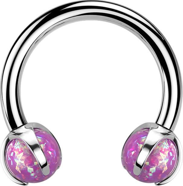 Actual product image Star Piercing Micro Circular Barbell Innengewinde silber mit zwei Kugeln Opal pink gefasst (without brass, Surgical steel 316L)