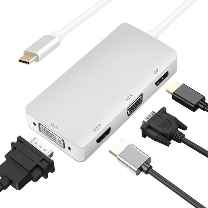 Produktbild Helos Dockingstation, USB 3.1 Type-C™ St./DP/HDMI/DVI/VGA Bu, PREMIUM 4K, silber USB Type-C™ Dockingstati (USB-C)