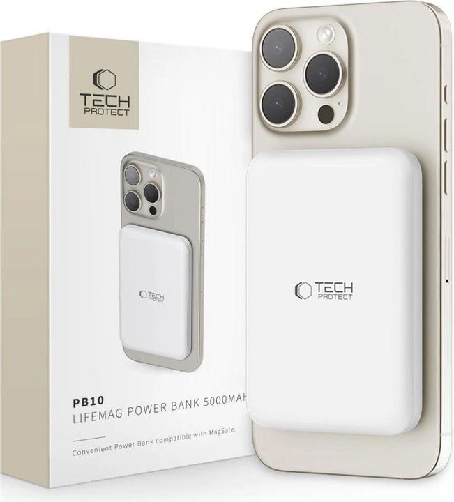 Actual product image Tech „Powerbank Tech-Protect“ PB10 LifeMag 5000 mAh Baltasis (5000 mAh, 15 W)