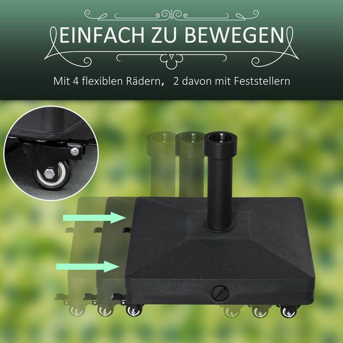 Actual product image Swisshandel24 Sonnenschirmständer mit Roller, befüllbar bis 20kg, ø 38/48mm Schwarz 45x45cm