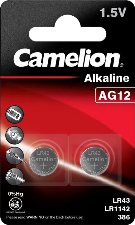 Produktbild Camelion Alkaline Button celles 1.5V LR43/LR1142/386, 2-pack, "no mercury" (2 Stk., AG12, LR43, 108 mAh)