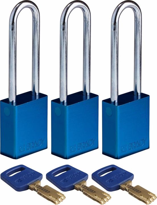 Produktbild Brady Safekey Aluminium-Vorhängeschloss mit Stahlbügel, Blau, 76 mm Bügelhöhe, 6.4 mm Bügeldurchme