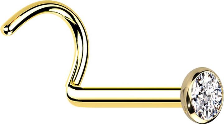 Image du produit Star Piercing Clous de nez courbes dorés avec demi-sphère plate en cristal argenté (Titane G23)