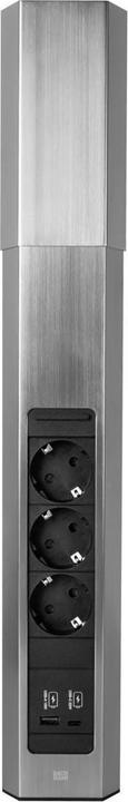 Image du produit Bachmann CASIA 2 3x prise de courant 1x USB-Charger A/C (932.006) aspect inox, long (3 x, CEE 7/3, 2 m)