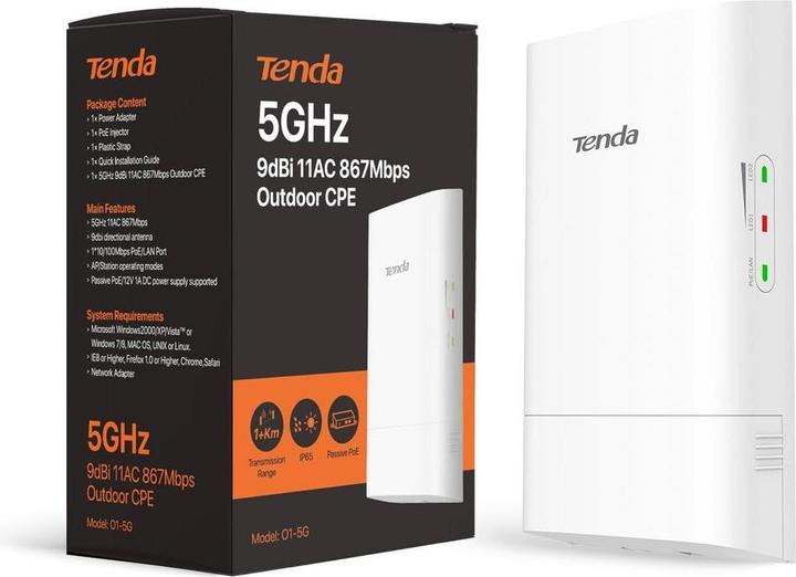 Immagine prodotto Tenda O1 Punto di accesso WLAN 300 Mbit/s Bianco Power over Ethernet (PoE) (867 Mbit/s)