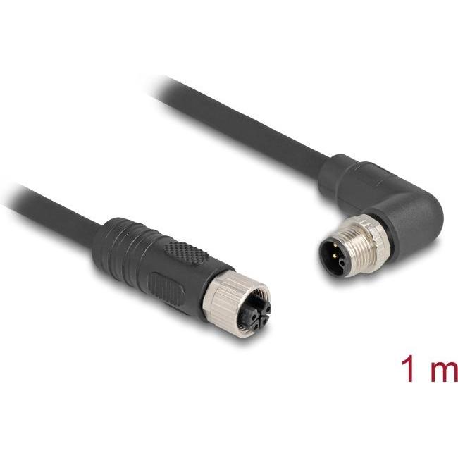 Delock M12 Kabel L-kodiert 4 Pin Stecker rechts gewinkelt zu, Elektronikkabel + Stecker, Schwarz