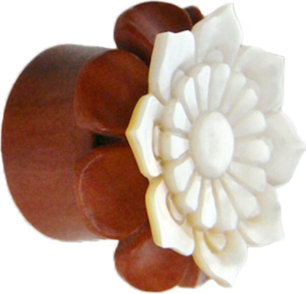 Produktbild Star Piercing Flared Plug Perlmutt Lotusblume aus Sawo Holz (ohne Messing, Mineralisch, Organisch)