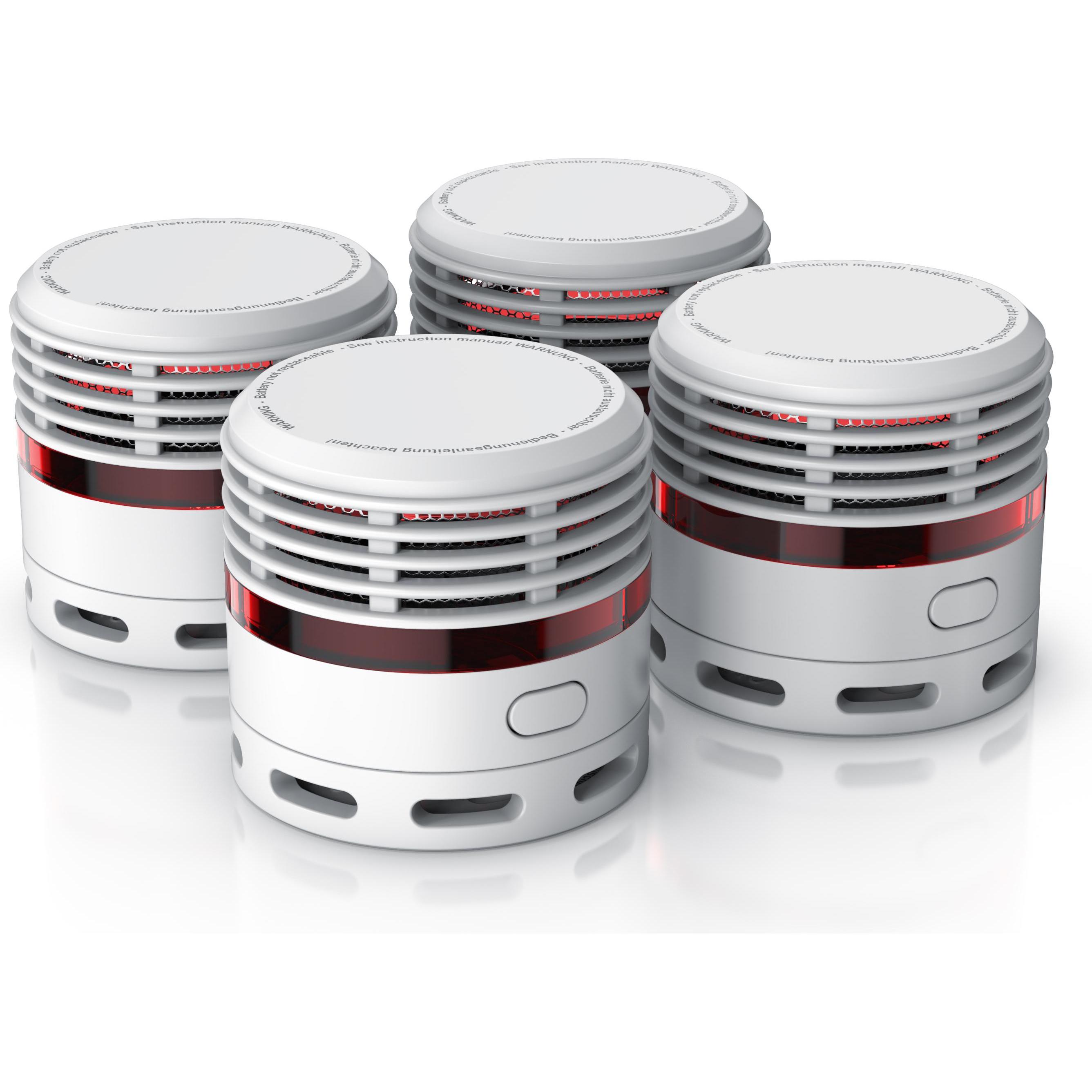 Brandson, Gefahrenmelder, 4x Rauchmelder, 10 Jahre Batterie Li-Ionen, Lautstärke 85dB, LED, Prüftaste, EN14604 & TÜV Gep...