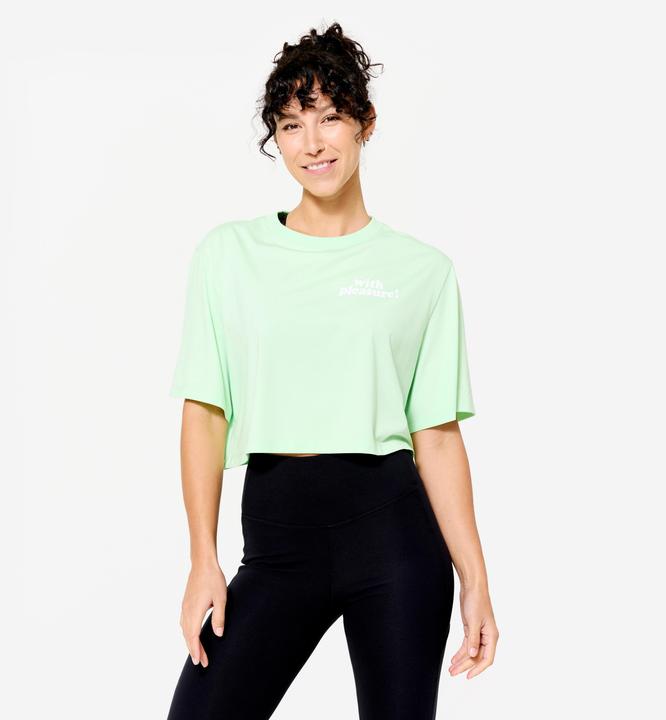 Domyos T-Shirt Crop Top Damen - hellgrün (M)