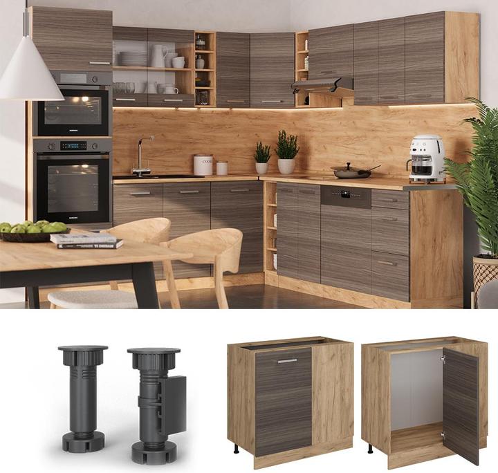 Produktbild Vicco Eckunterschrank R-Line, Edelgrau/Goldkraft Eiche, 86 cm, AP Eiche