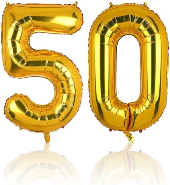 Hermex Zahlenballon Zahl 50 Golden Folienballon Geburtstagsparty Ballon 81cm (1x)