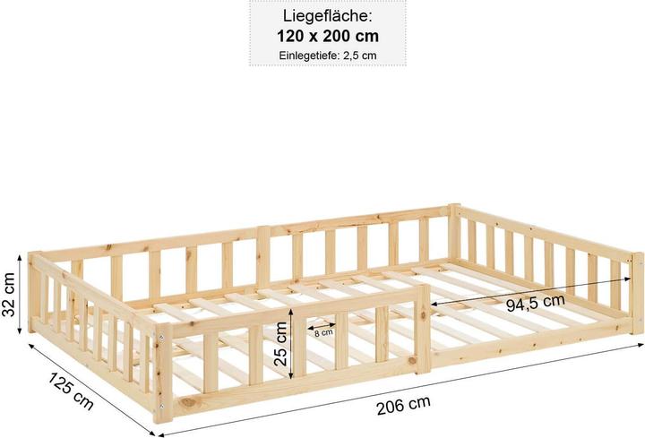 Produktbild Homestyle4u Bodenbett Set (120 x 200 cm)