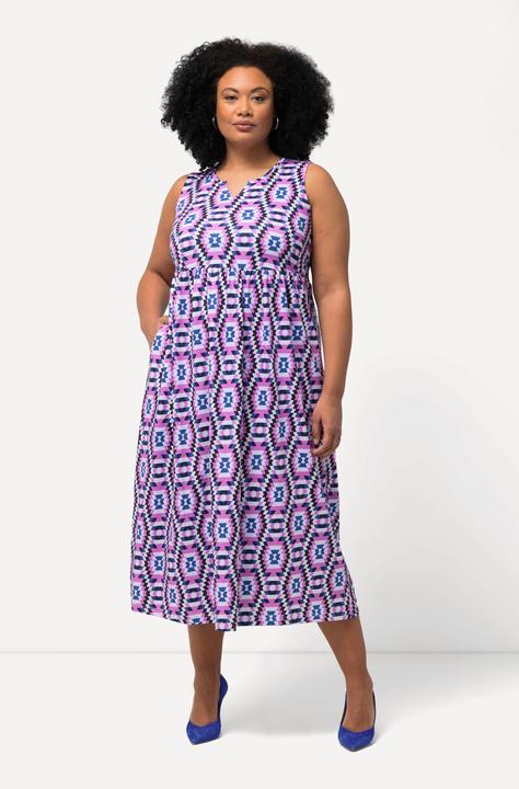 Produktbild Ulla Popken Jerseykleid, A-Linie, Tunika-Ausschnitt, ärmellos (54)
