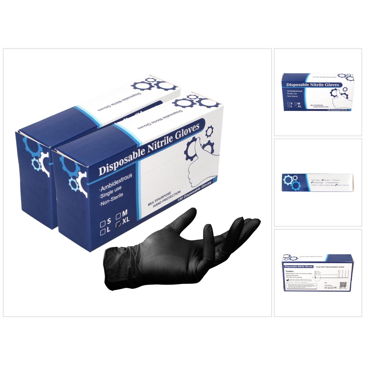 Tool Brothers, Schutzhandschuhe, Nitril Einweg Handschuhe Schwarz / Black 200 Stück Grösse XL / Extra Large - nicht Ster...
