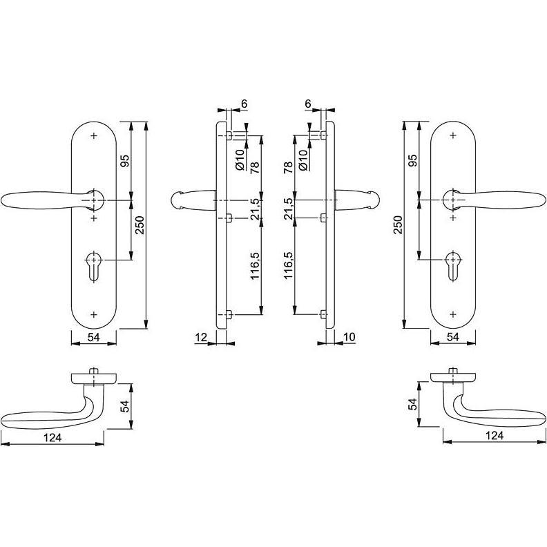 Thumbnail - Hoppe, Türgriff + Fenstergriff, Schutzgarnitur Verona 1510/3331/3310 Aluminium F1 92 mm 67-72 mm (Türgriff)