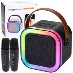 Produktbild Lean Toys Karaoke-Set mit Lautsprecher, zwei Mikrofonen und LED-Beleuchtung, Schwarz