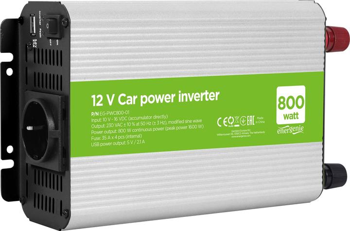 Produktbild Energenie power adapter/inverter Auto 800W Aluminium schwarz EG-PWC800-01