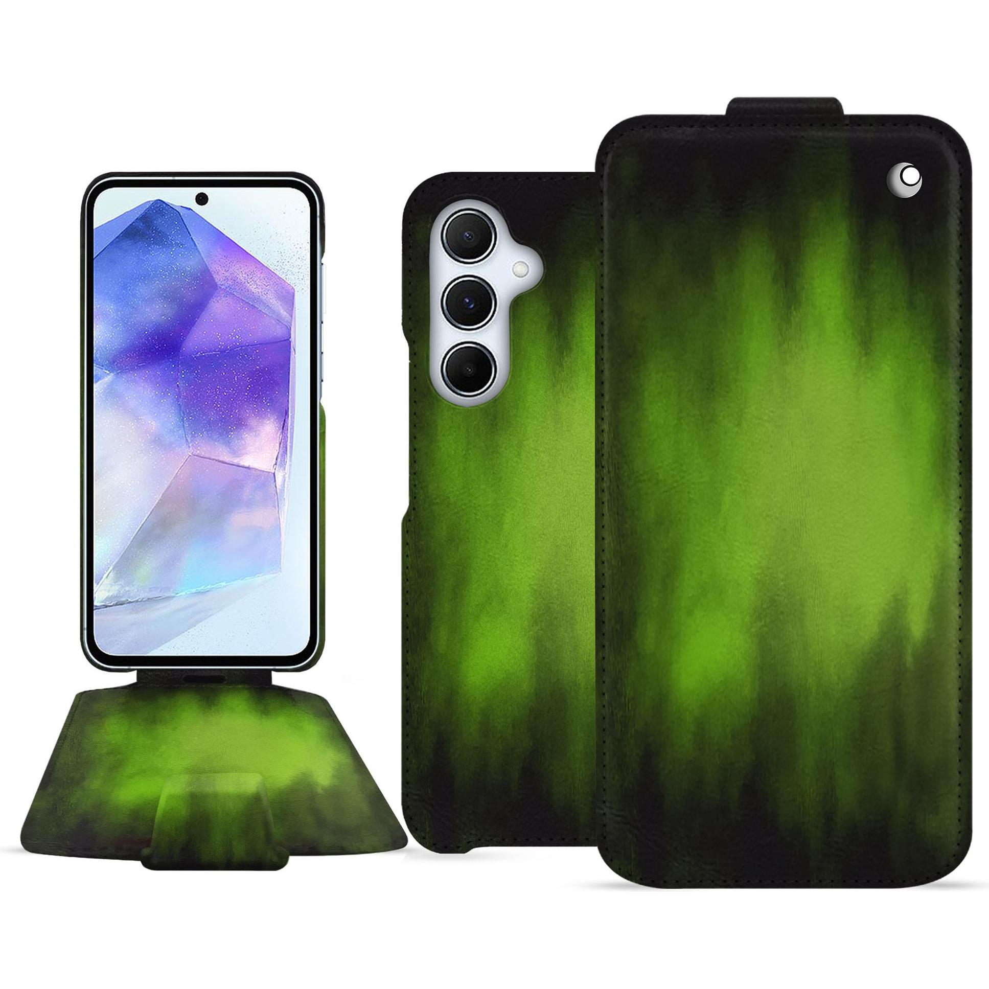 Noreve Lederschutzhülle vertikal (Samsung Galaxy A55), Smartphone Hülle, Grün