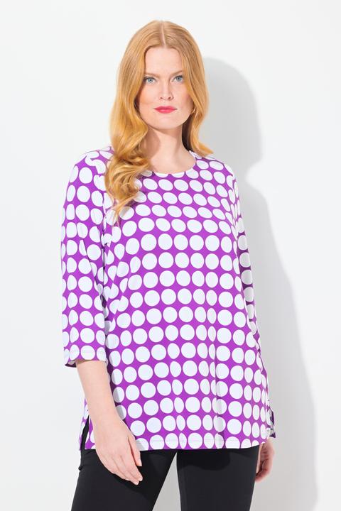 Image du produit Ulla Popken T-shirt en coton Pima, imprimé gros pois, col rond et manches 3/4, coupe évasée (42, 44)