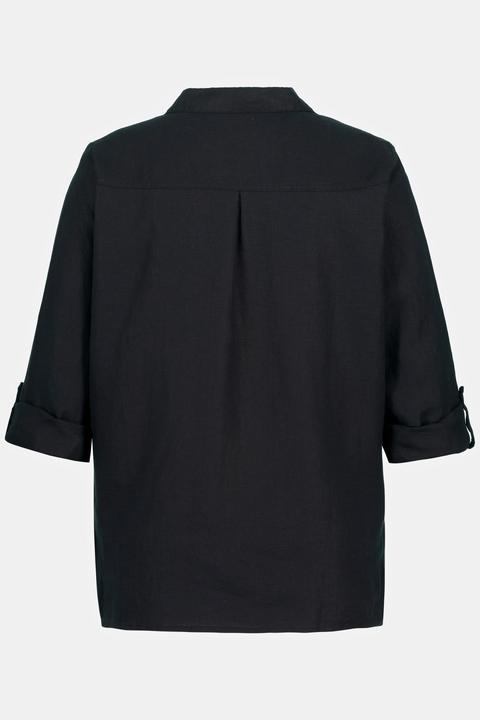 Actual product image Ulla Popken Roll-Tab Sleeve Button Front Linen Blouse (50)