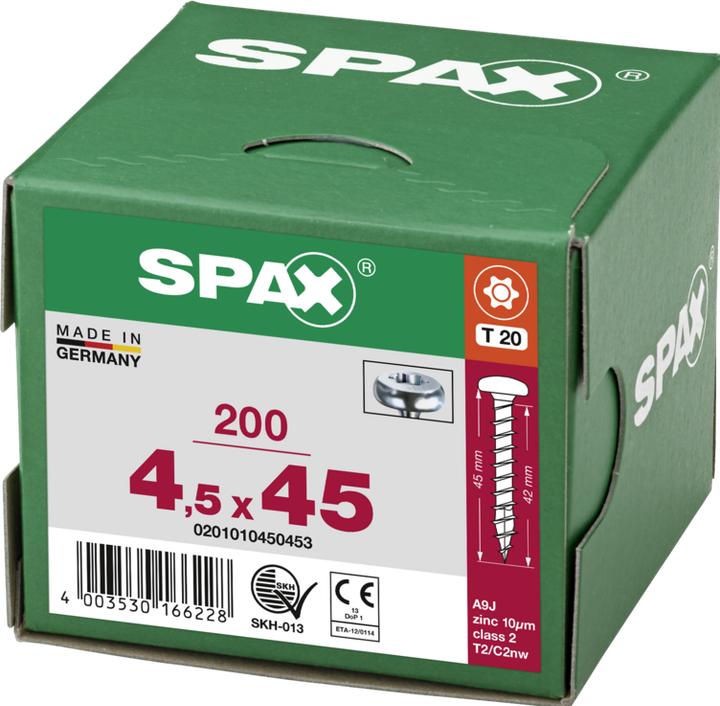Actual product image Spax Chipboard screw, Torx, panhead, size 4.5 x 45 mm (200 Screws per piece)