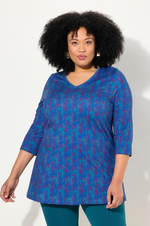 Produktbild Ulla Popken Longshirt, Batikmuster, A-Linie, V-Ausschnitt, 3/4-Arm (56)