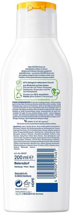 Produktbild NIVEA Sensitive Immediate Protect (Sonnenlotion, SPF 50+, 200 ml, 236 g)