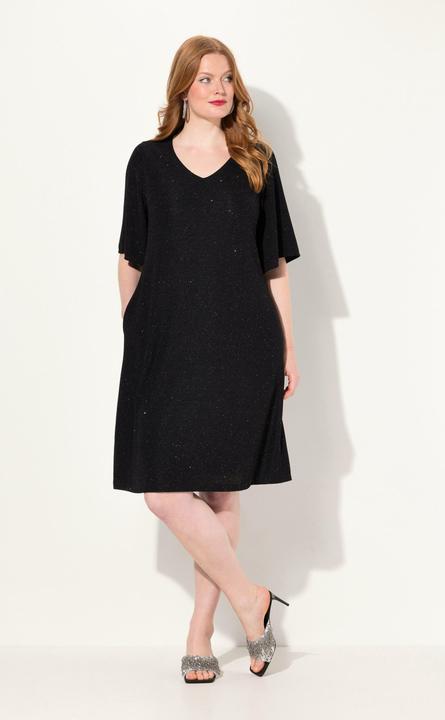 Produktbild Ulla Popken Midikleid, A-Linie, Glitter, V-Ausschnitt, 3/4-Arm (54)